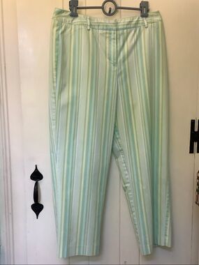 Talbots Light Green and White Striped Straight Leg Pants
